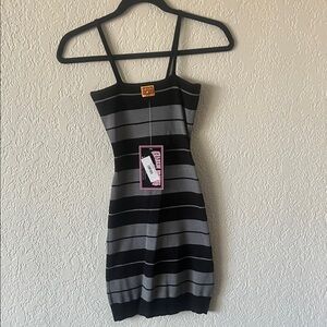 CHARLIE B Black and Gray Striped Mini Dress